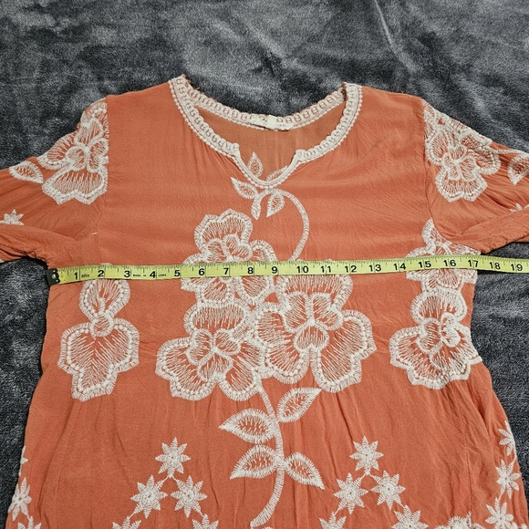 Solitaire Embroidered Boho Top Scalloped Trim Apricot/ White  Medium - Picture 4 of 9